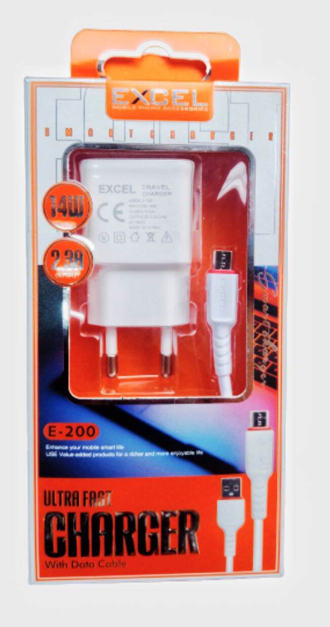 এক্সেল E-200 14W আল্ট্রা ফাস্ট চার্জার উইথ ডাটা ক্যাবল